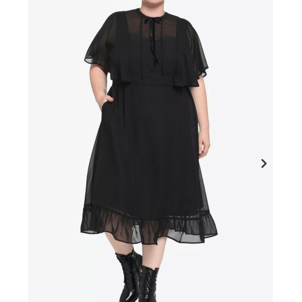 Hot Topic Black Sheer Capelet Midi Dress Goth Whimsigoth Dark Academia